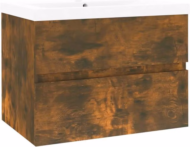 Berkfield Home Wall Mounted Bathroom Sink Cabinet with Built-in Basin in Smoked Oak Brown