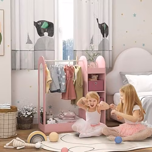 AIYAPLAY Kids Clothes Rail with Storage and Mirror in Pink – 2