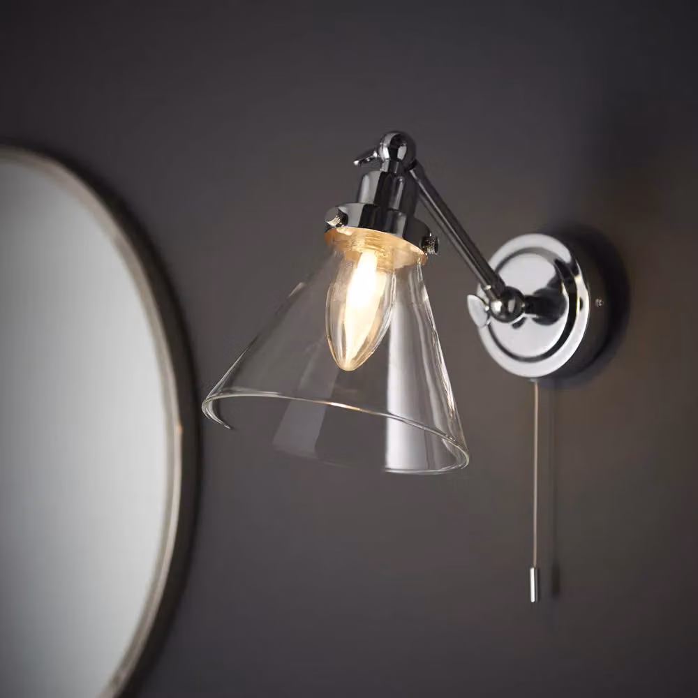 Loops Modern Chrome and Transparent Glass Bathroom Wall Light Fitting – 2