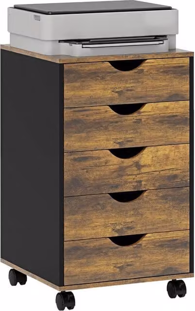 Rolipo 5-Drawer Rustic Brown MDF Office Filing Cabinet with Castors – 1