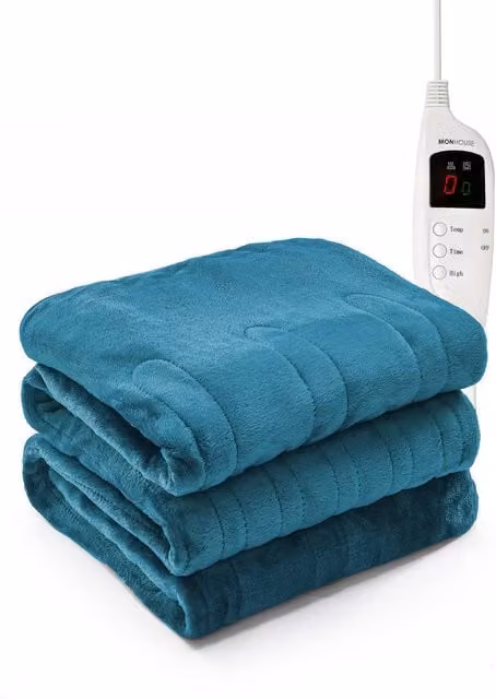 MONHOUSE Heated Electric Fleece Throw Blanket in Teal with 9 Heat Settings and 9H Timer, Single Size