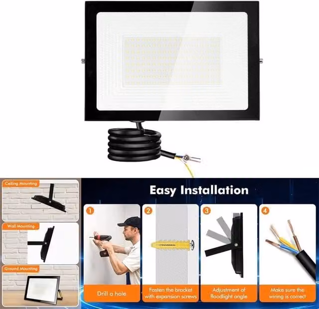 NESTLUNE LED Outdoor Security Floodlight in Black, IP65 Waterproof
