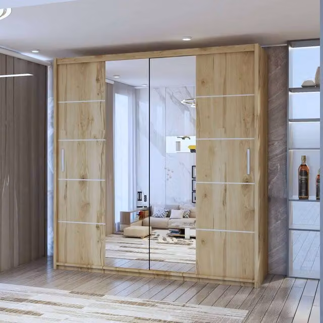 Sliding Wardrobes 4U Eden Double Mirror Sliding Door Wardrobe in Light Oak, W/H: 180 x 217 cm – 1