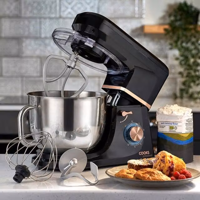 Cooks Professional Stand Mixer 1200W with 6 Speeds, Pulse Function and 7L Mixing Bowl in Gold and Black
