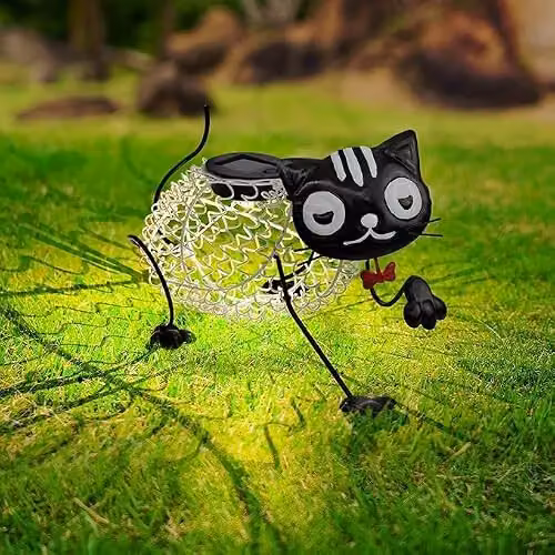 Globrite Metal Scroll Animal Cat Solar Light, Multi-colour Outdoor Garden Ornament with LED Lamp