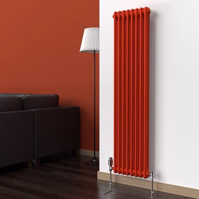 Lux Heat Vertical Coloured Column Radiator in Poppy Red, H: 150 cm, W: 38 cm