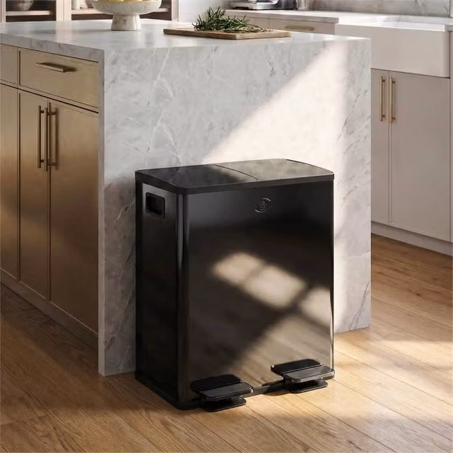 EONLION Dual Kitchen Bin with Pedal, 2 x 20L, Black