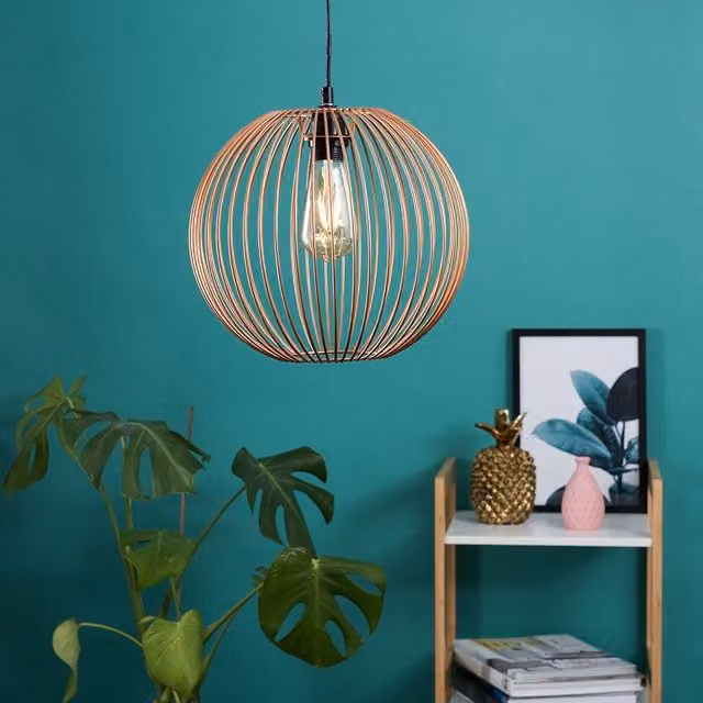 ValueLights Faraday Set of 2 Retro Metal Sphere Pendant Ceiling Light Shades in Copper Effect, Shade Width: 30 cm – 2