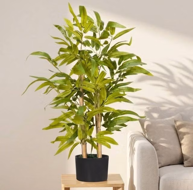 STILVORA Artificial Green Bamboo Plant in a Concrete Pot, Height: 60 cm
