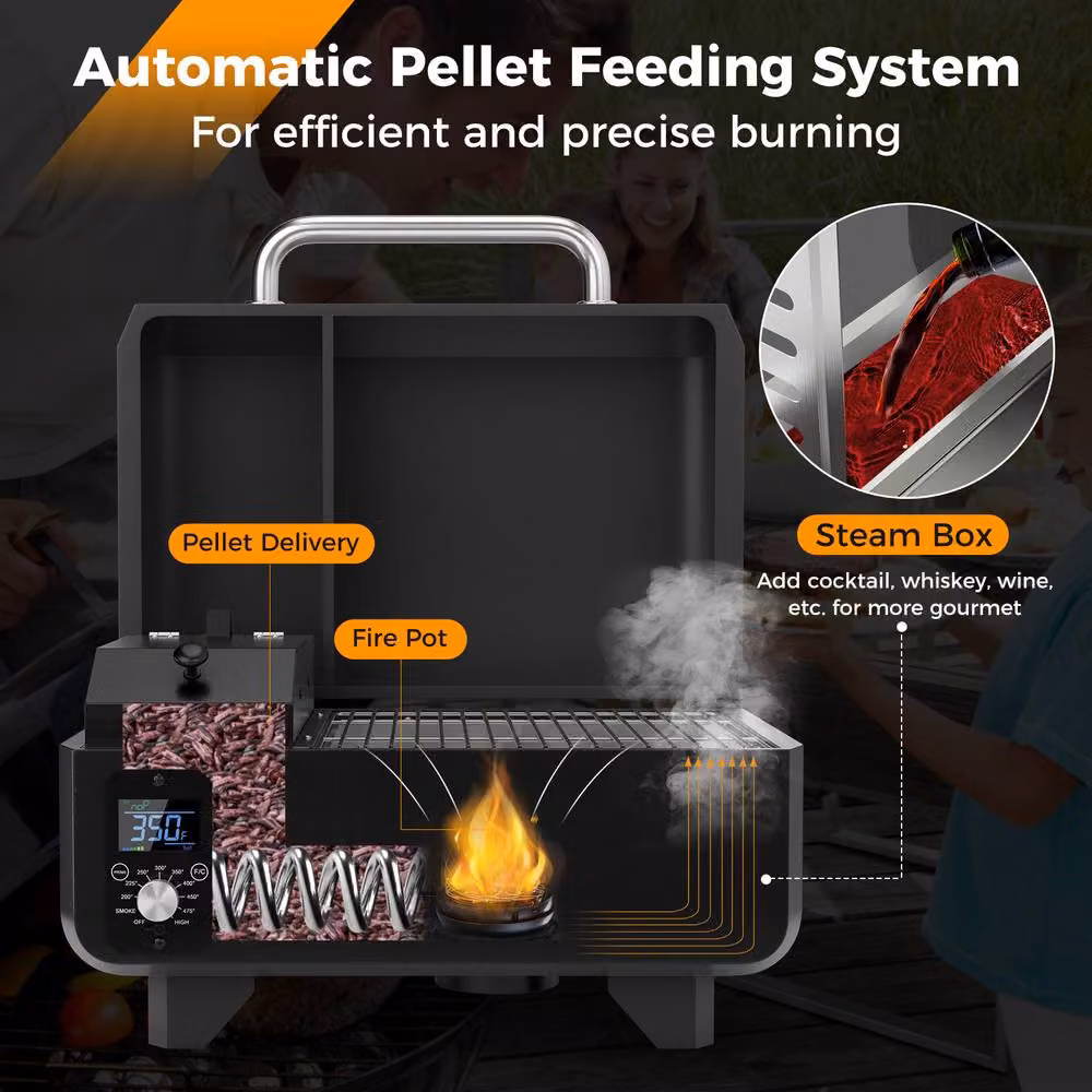 Costway 8-in-1 Digital Control Wood Pellet Smoker and Tabletop Grilling Stove, Black, W/D/H: 46 x 38 x 46 cm – 6