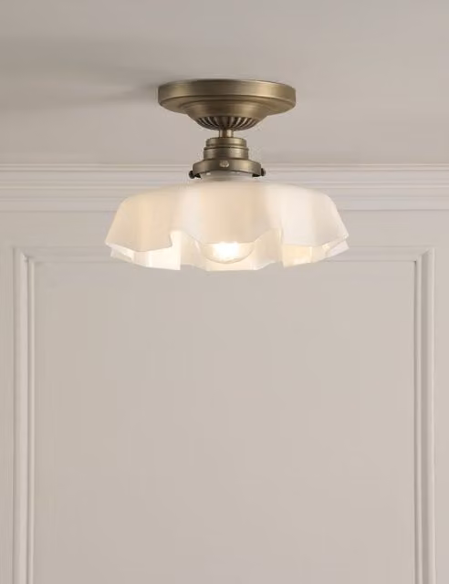 Laura Ashley Banham Glass Semi Flush Ceiling Light in Antique Brass