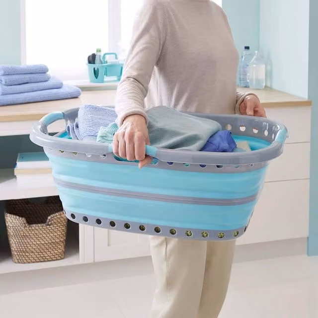 Clarsen Collapsible Multicolour Laundry Basket with 3 Handles and 37L Capacity – 1