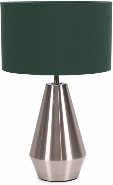 ValueLights Jax Dimmable Touch Table Lamp with Green Fabric Drum Shade and Brushed Chrome Metal Base