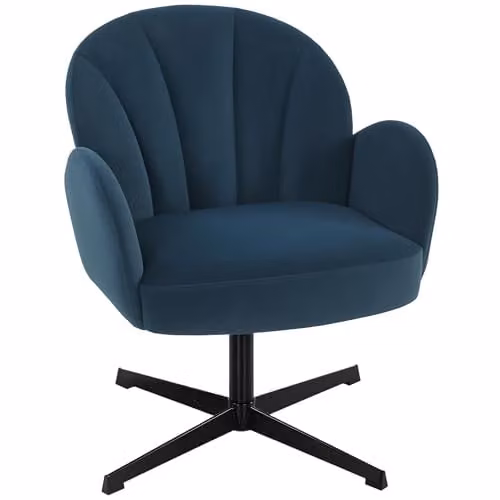 HOMCOM Modern Swivel Accent Chair in Blue Velvet-Feel Fabric with Armrests – 1