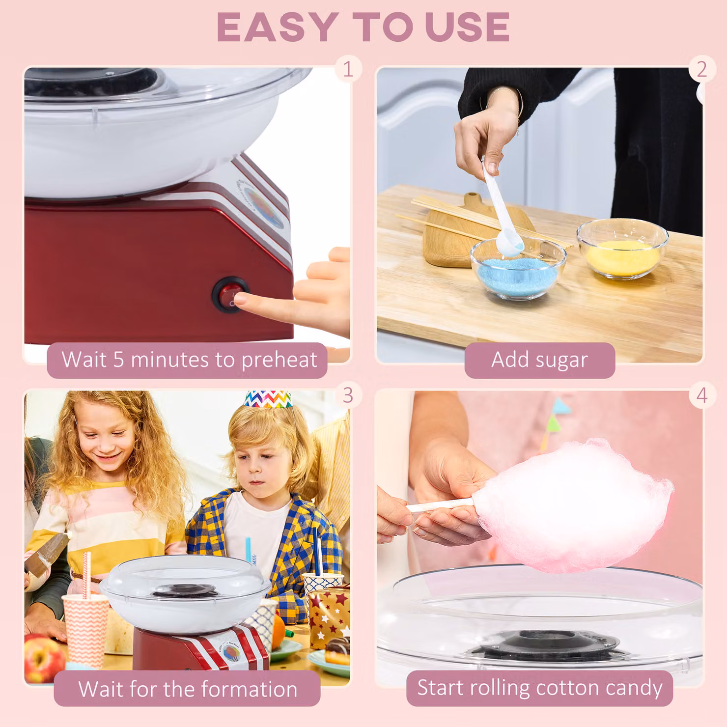 HOMCOM Professional Electric Candy Floss Machine, 450W, Red – 4