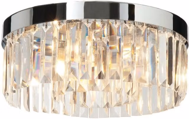Loops Luxury Crystal Round Bathroom Ceiling Light in Chrome with Transparent Glass, IP44 Rated