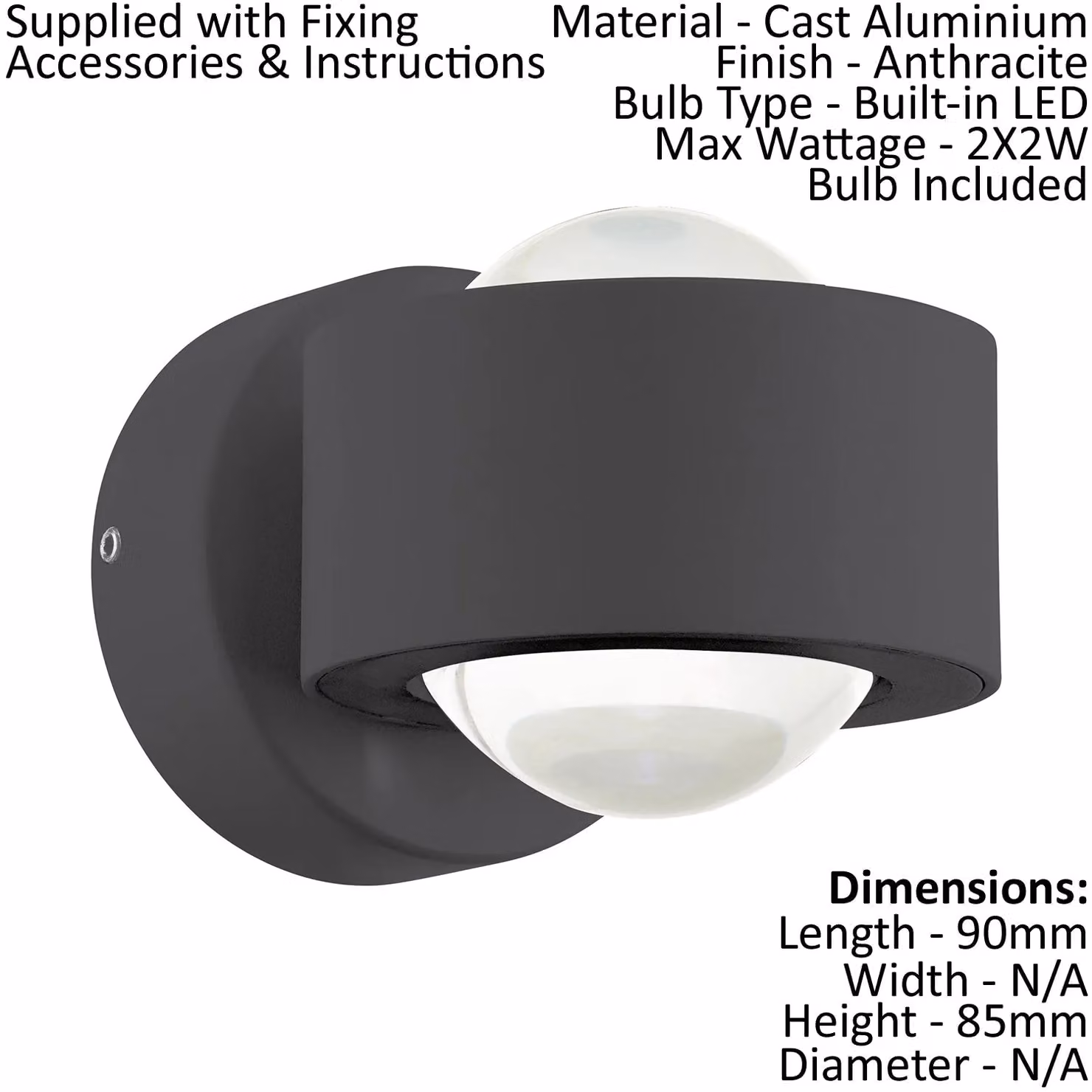 Loops 2 Pack IP44 Anthracite Cast Aluminium Outdoor LED Wall Light with RGB Colour Options – 2