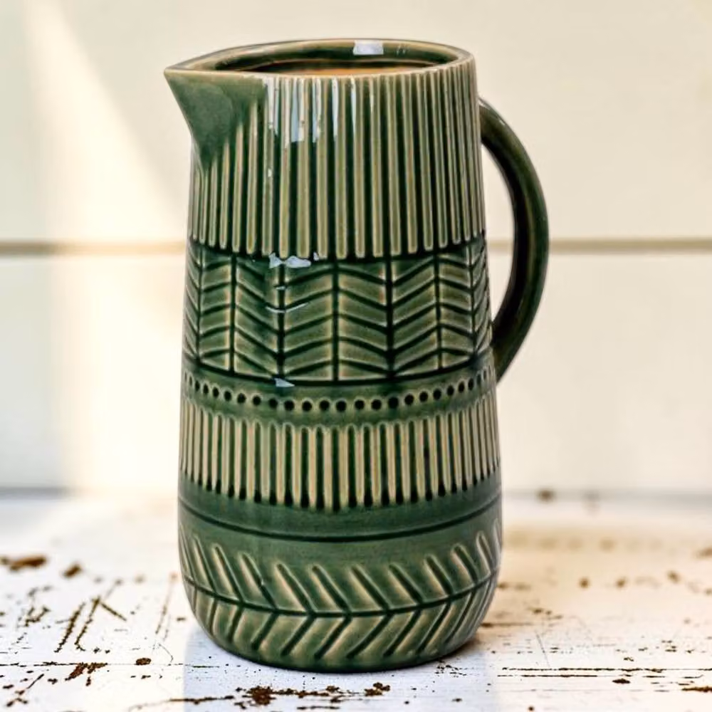Four Candle Green Ceramic Rustic Decorative Jug – 2