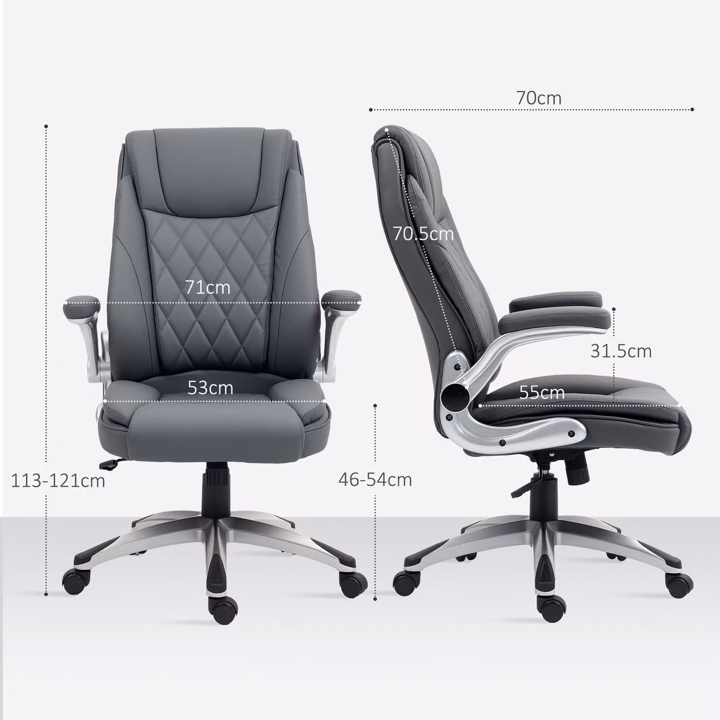 Vinsetto Grey Faux Leather Executive Swivel Office Chair with Headrest and Armrests – 3