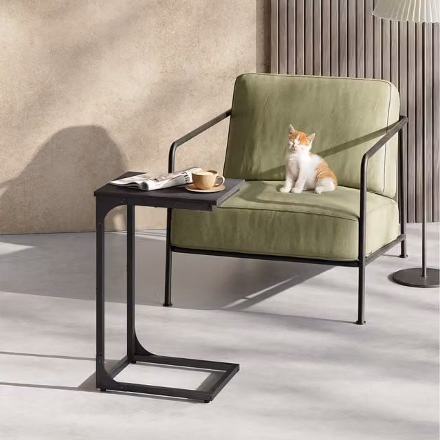 VASAGLE Grey C-Shaped Side Table and Bedside Table