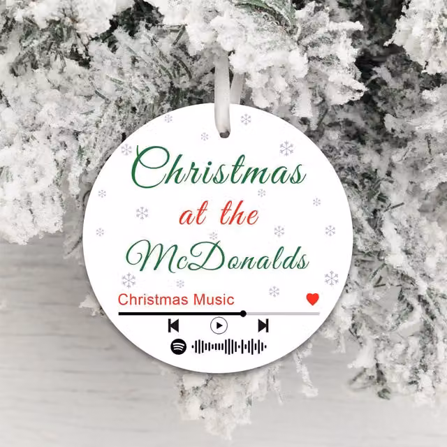 Uniqueful Personalised Christmas Songs Playlist Round Hanging Pendant Decoration in White and Transparent Plastic
