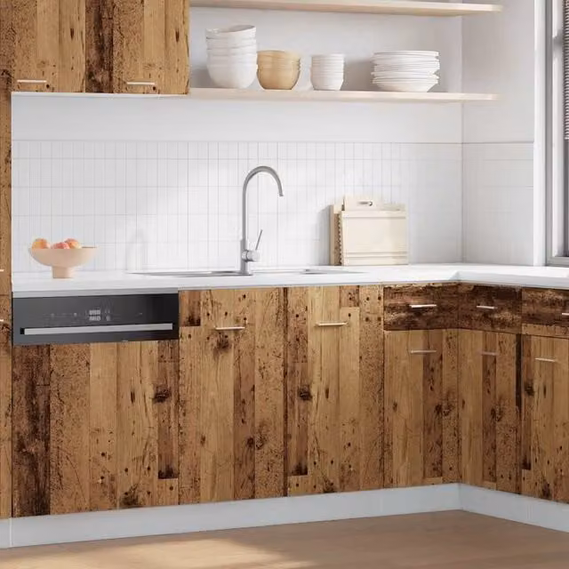 Berkfield Home Lyon Sink Bottom Cabinet in Brown Old Wood, W/D/H: 80 x 46 x 81.5 cm
