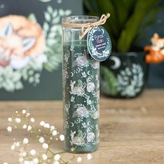 Uniqueful Forest Rain Green Pillar and Taper Tube Candle Set, 21 Pack