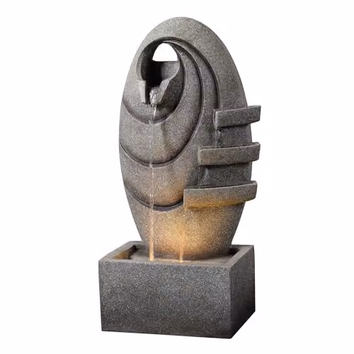 Teamson Home Modern Oval Outdoor Water Fountain with Warm LED Lights, Grey, W/D/H: 79.5 x 25.0 x 25.0 cm