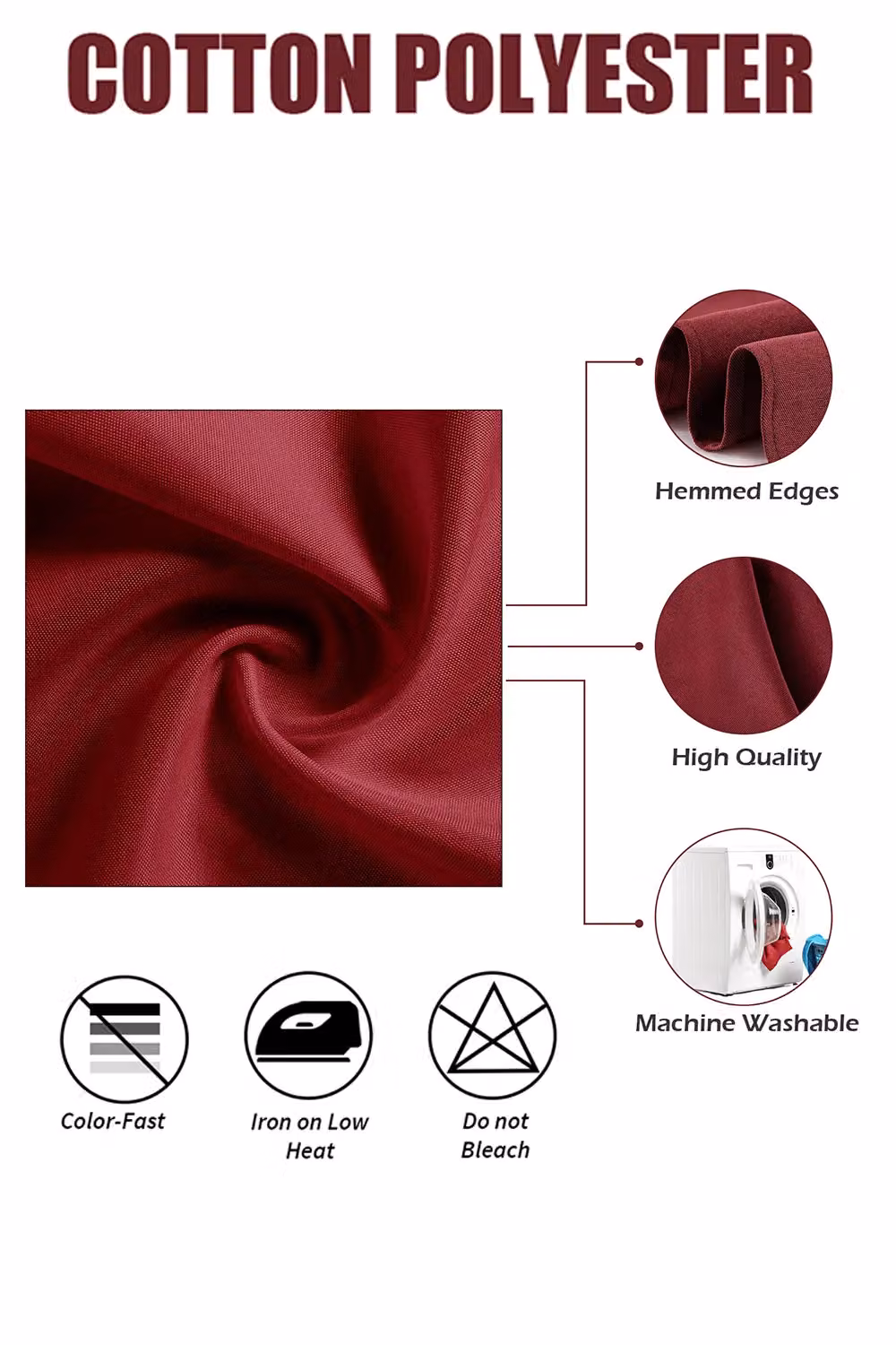 Neel Blue Burgundy Polyester Reusable Table Napkins, W/D/H: 50 x 50 x 0 cm – 2