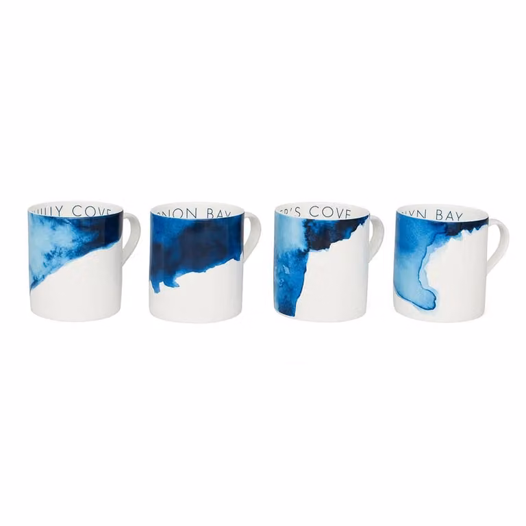 BlissHome Rick Stein Blue and White Bone China Mug Set of 4