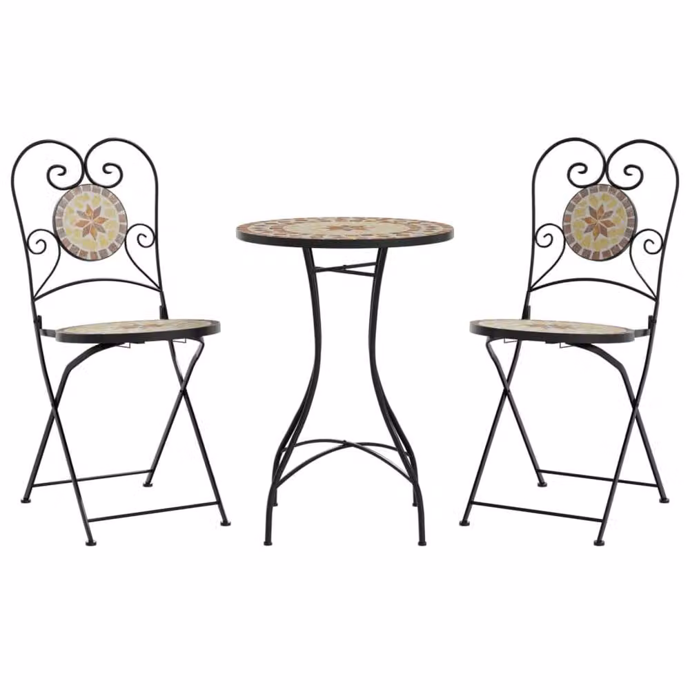 Berkfield Home Mosaic Bistro Set in Orange and White with Terracotta Ceramic and Metal – 2