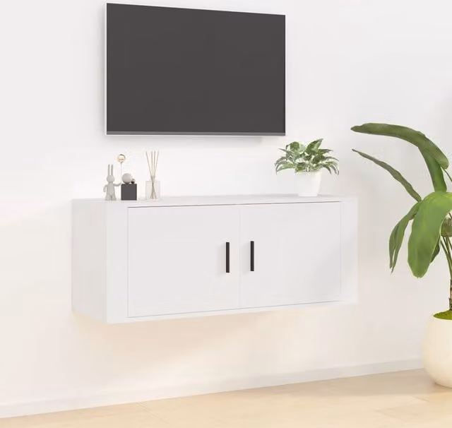 Berkfield Home Wall Mounted TV Cabinet in White, W: 100 cm, D: 34.5 cm, H: 40 cm – 1