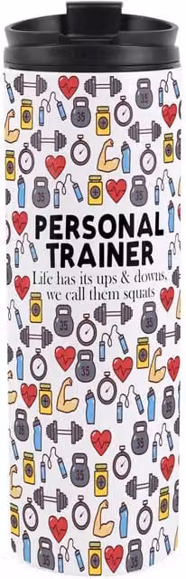 Purely Home Novelty Personal Trainer Travel Flask Reusable Stainless Steel Tumbler in Multicolour and White