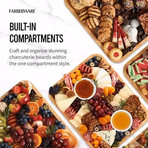 Farberware Build-a-Board Rectangular Bamboo Multi-Purpose Snack Box and Chopping Board Lid, Brown, W: 35.5 cm, D: 28 cm – 3