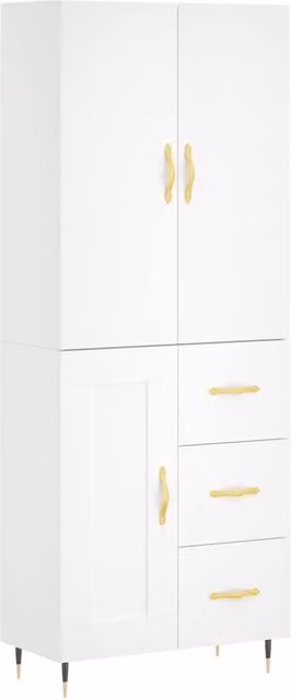 Berkfield Home Modern White Highboard with Hinged Doors and Internal Shelves, W/D/H: 69.5 x 34 x 180 cm