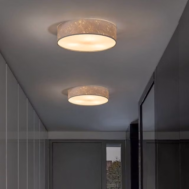 Wyld and Coco Boho Silver Flush Ceiling Lamp with Polycotton Drum Shade, Diameter: 45 cm – 1