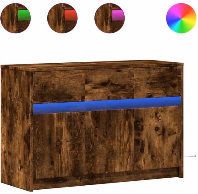 Berkfield Home Modern TV Cabinet with LED in Smoked Oak Brown, W/D/H: 91 x 34 x 61 cm