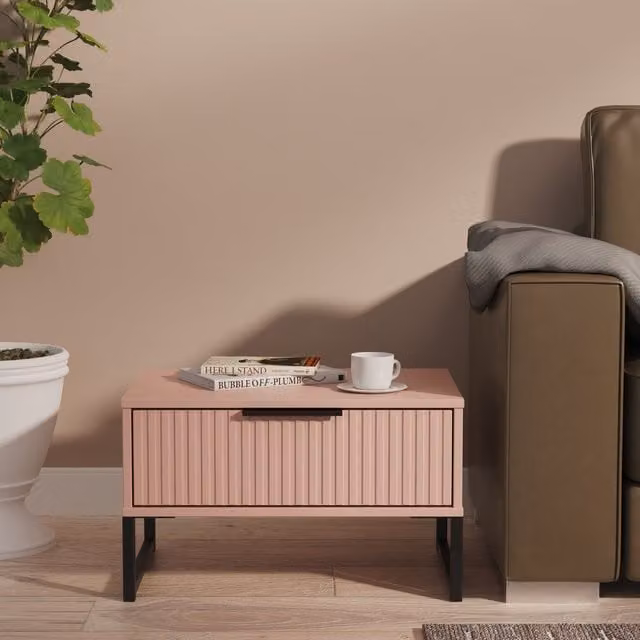 Ready Assembled 2 U Menai 1 Drawer Wide Side Table in Dusty Pink