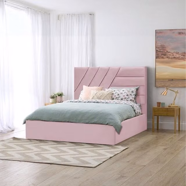 Desire Deco Eleonora Upholstered Velvet Storage Bed in Pink, W/D/H: 120 x 200 cm