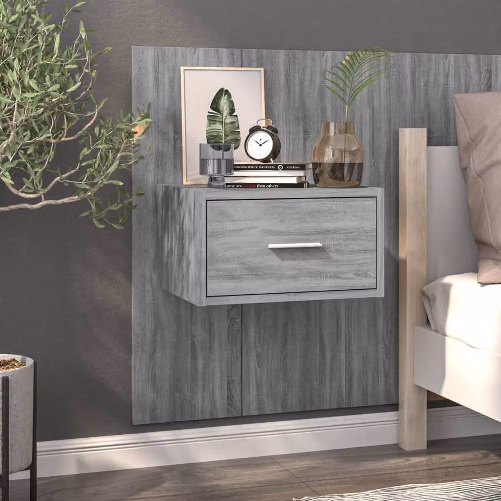 Berkfield Home Set of 2 Wall-mounted Bedside Cabinets in Grey Sonoma – 3