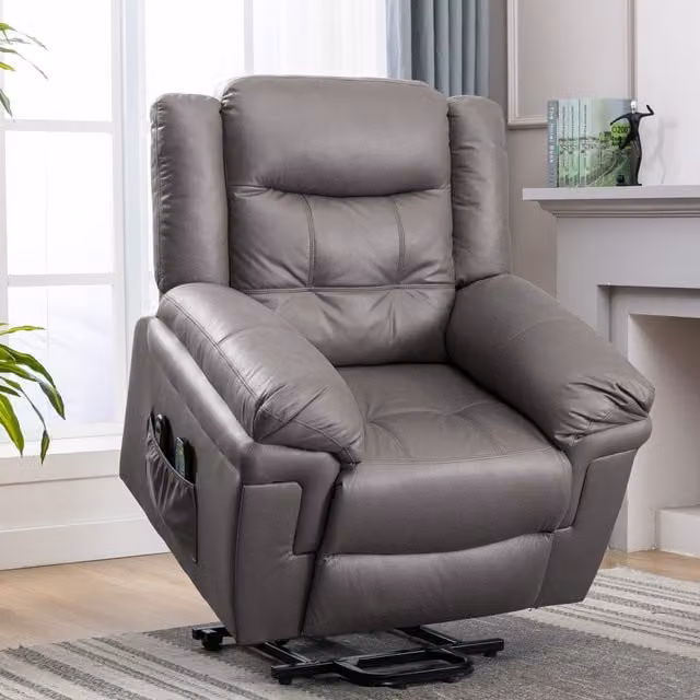 Home Touch Interior Grey Power Lift Recliner Massage Chair with Heating and Synthetic Leather Upholstery