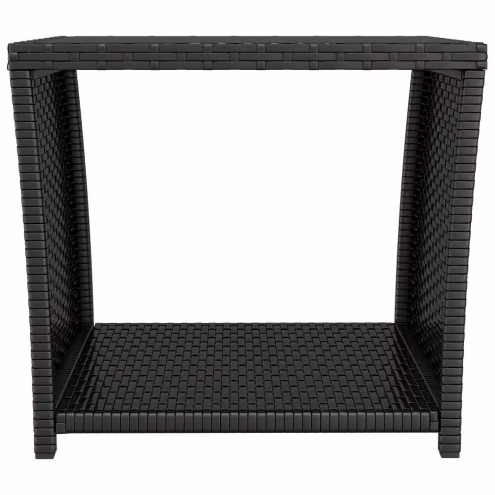 Berkfield Home Modern Black Poly Rattan Tea Table with Tempered Glass Top – 3