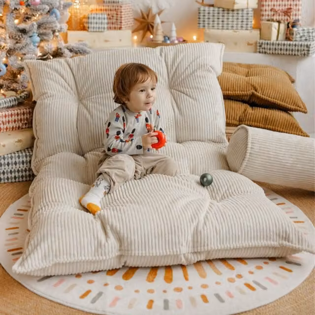 MiniCamp Corduroy Floor Cushion in Beige, W: 90 cm, D: 150 cm