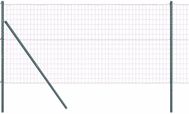 Berkfield Home Euro Fence with 7 Round Posts, Galvanised Steel, Green, W: 10 m, H: 1 m