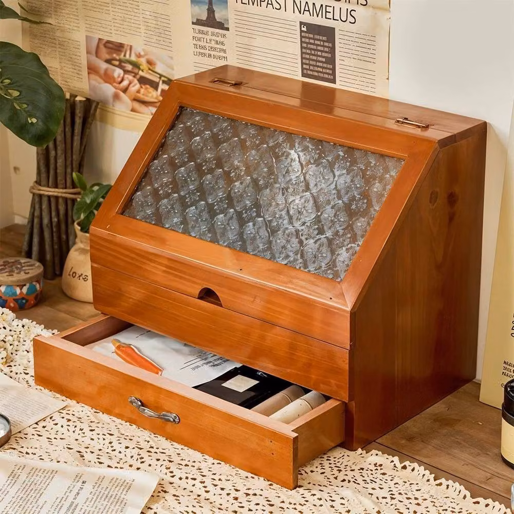 KORVIXA Vintage Wooden Desktop Drawer Box in Brown – 3