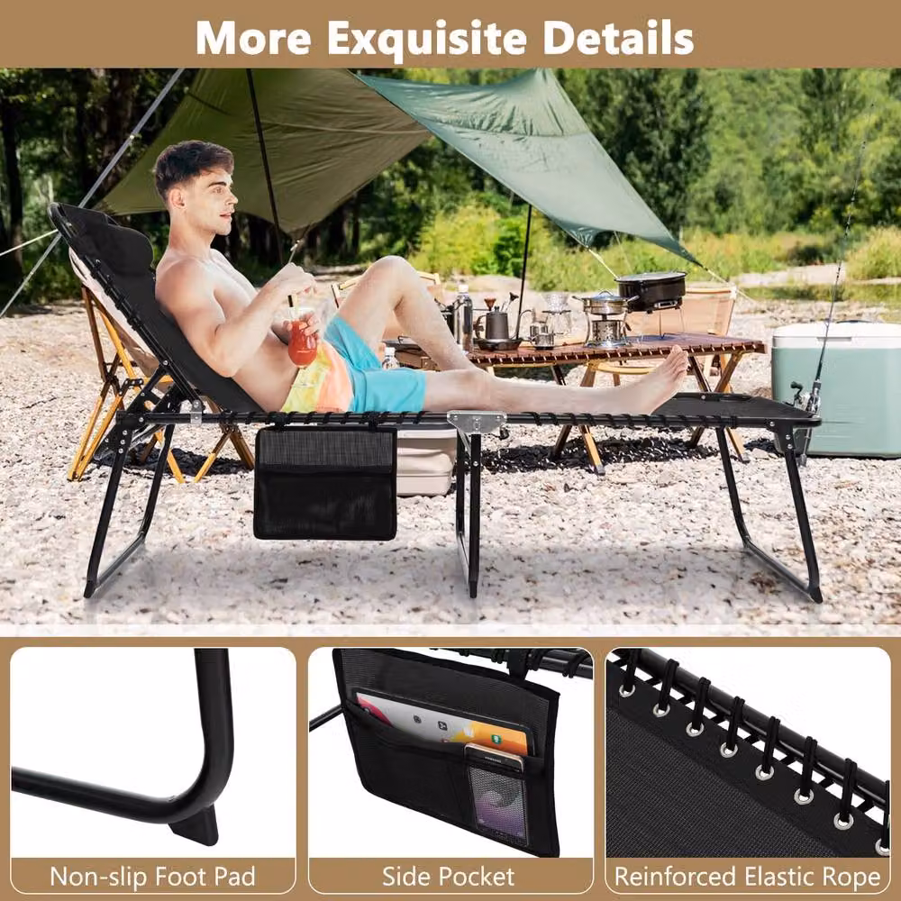 Costway Black Folding Patio Chaise Lounge Chair with Adjustable Headrest and Textilene Fabric – 5