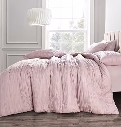 Velosso Seersucker Crinkle Rouched Pleats Duvet Cover and Pillowcase Set, Pink, W: 230 cm, H: 230 cm