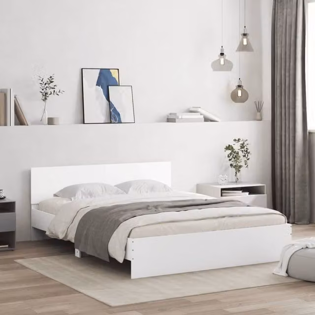 Berkfield Home White Bed Frame with Headboard and Lift Up Base, W/D/H: 140 x 190 cm