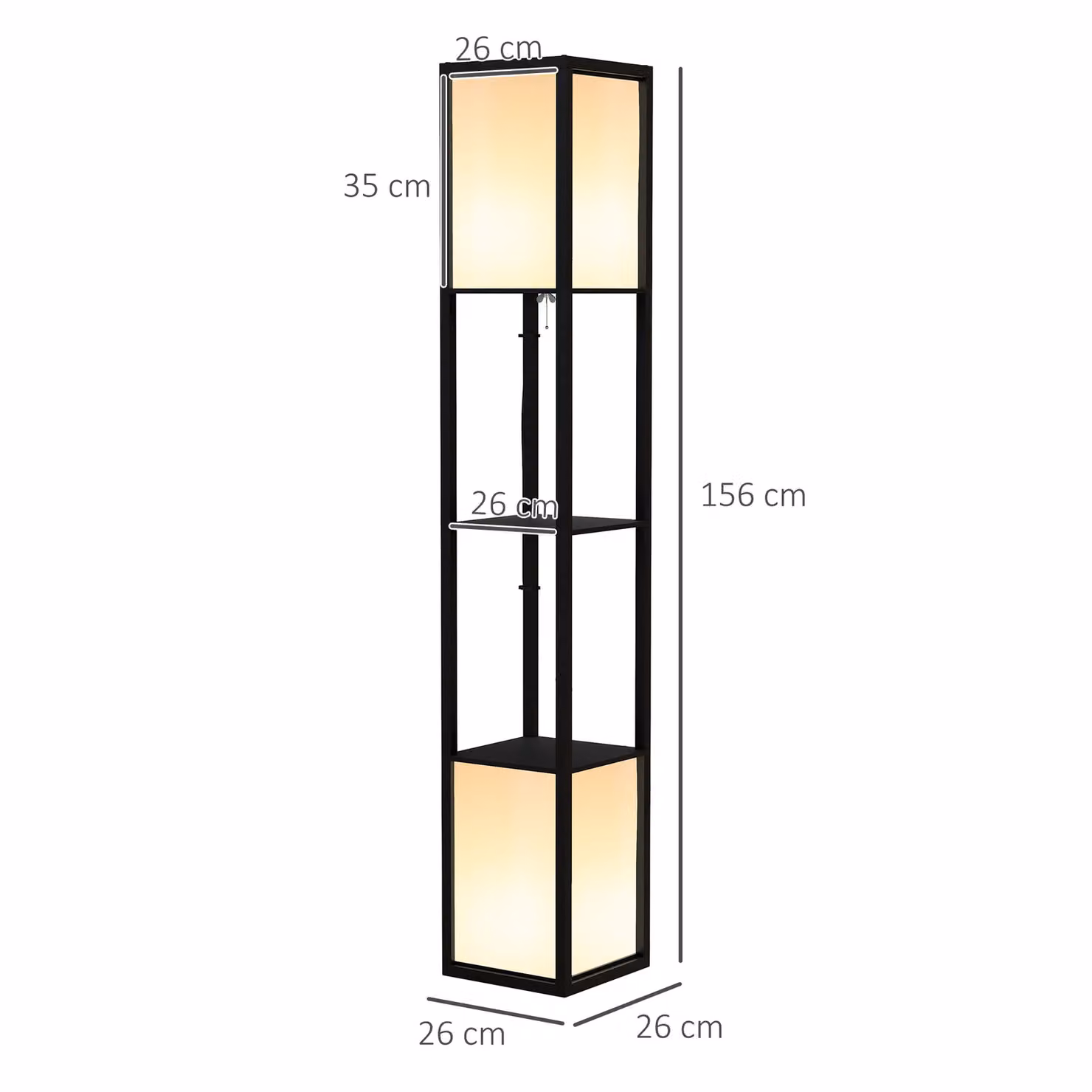 HOMCOM Floor Lamp with Two Shelves and Dual Ambient Light in Black – 3