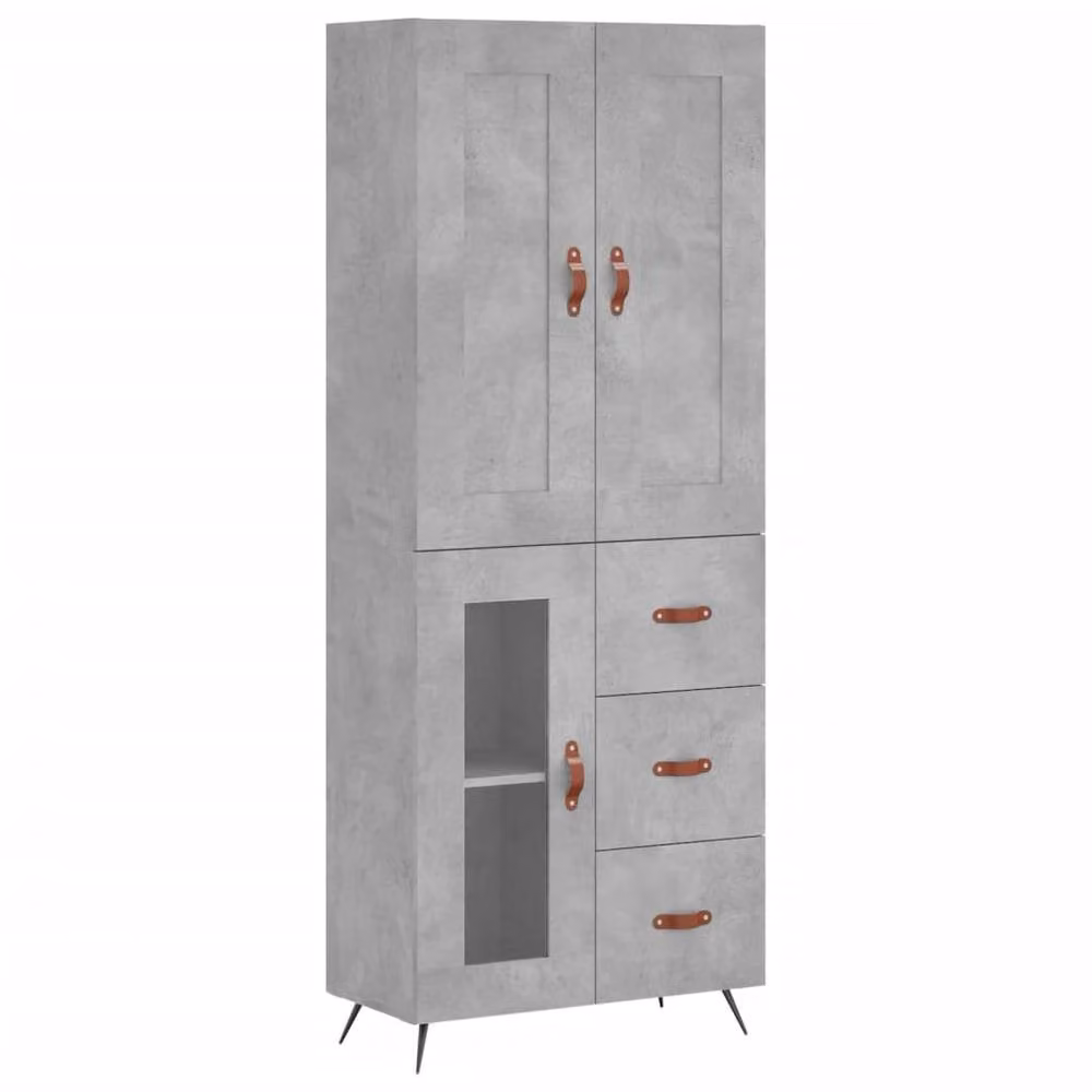 Berkfield Home Industrial Highboard in Concrete Grey with Glass Doors, W/D/H: 69.5 x 34 x 180 cm – 3